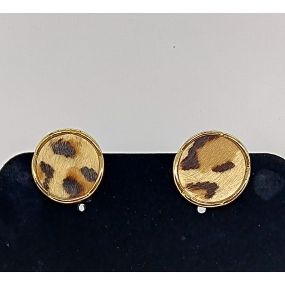 Animal print Leopard design Round Gold tone Clip on Earrings